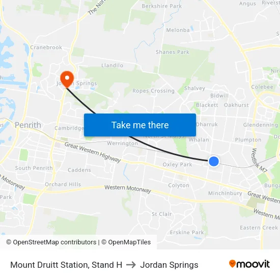 Mount Druitt Station, Stand H to Jordan Springs map