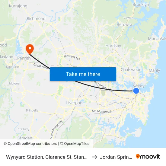 Wynyard Station, Clarence St, Stand R to Jordan Springs map