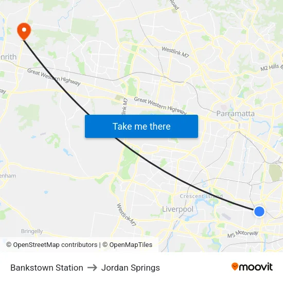 Bankstown Station to Jordan Springs map
