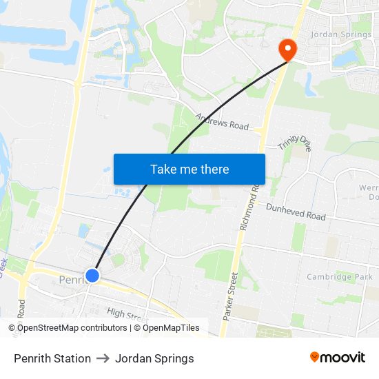 Penrith Station to Jordan Springs map