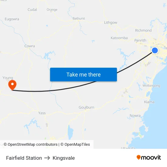 Fairfield Station to Kingsvale map
