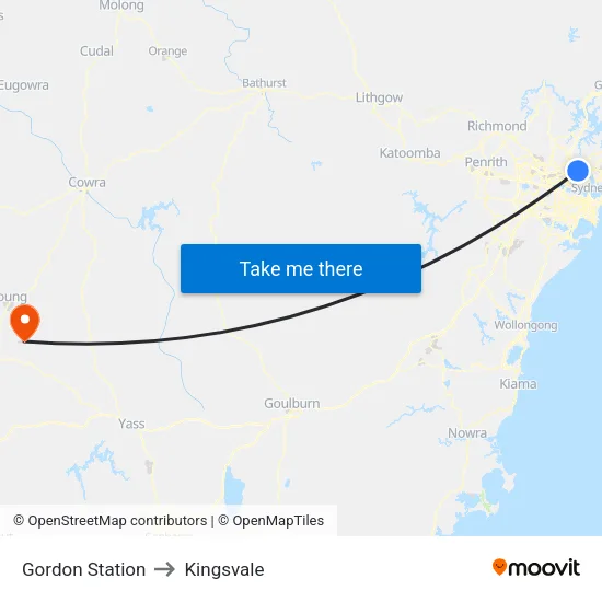 Gordon Station to Kingsvale map