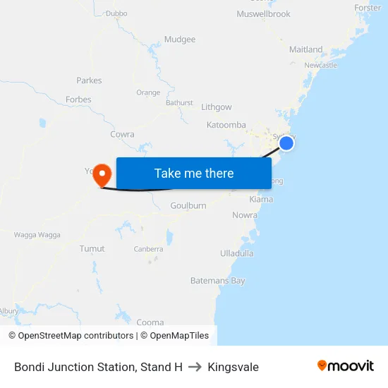 Bondi Junction Station, Stand H to Kingsvale map