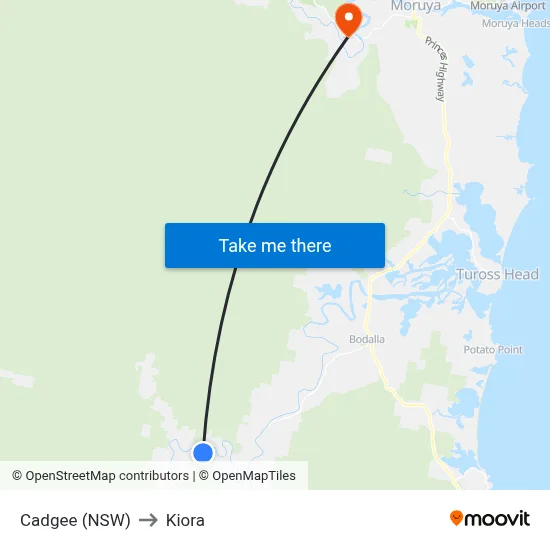 Cadgee (NSW) to Kiora map