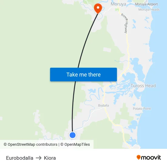 Eurobodalla to Kiora map