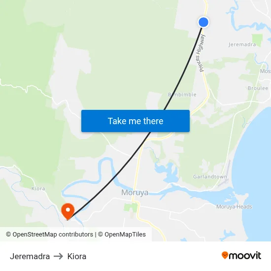 Jeremadra to Kiora map
