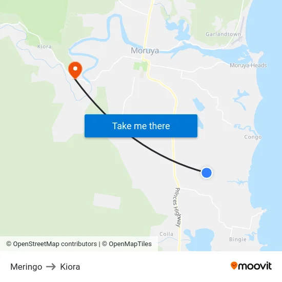 Meringo to Kiora map