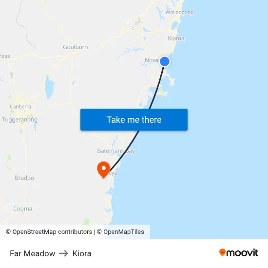 Far Meadow to Kiora map