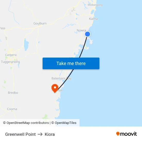 Greenwell Point to Kiora map