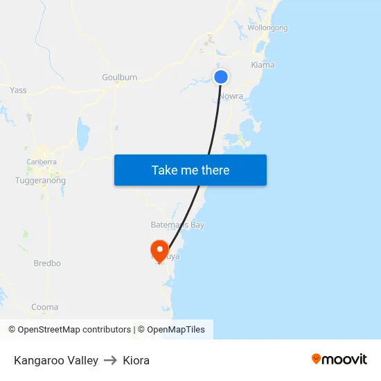 Kangaroo Valley to Kiora map