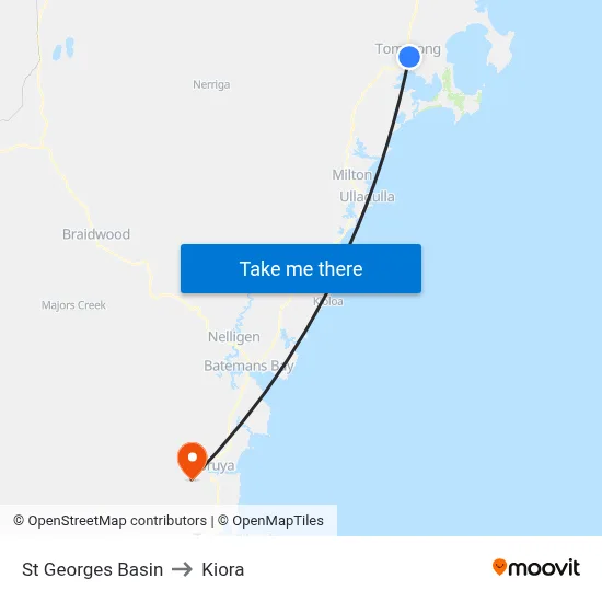 St Georges Basin to Kiora map