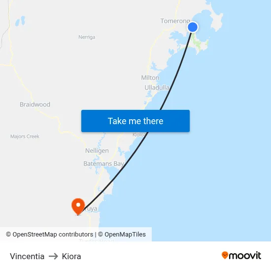 Vincentia to Kiora map