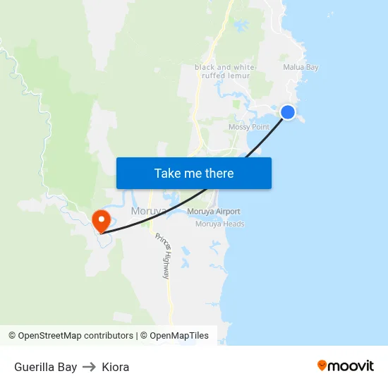 Guerilla Bay to Kiora map