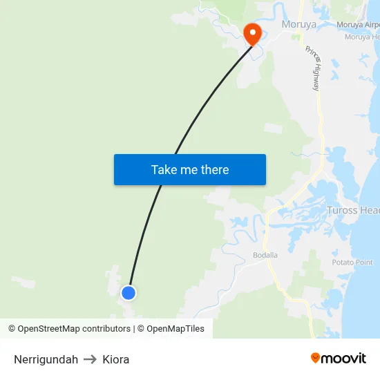 Nerrigundah to Kiora map