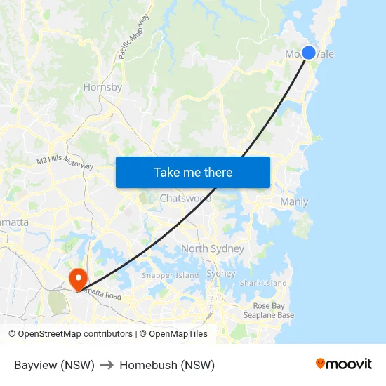 Bayview (NSW) to Homebush (NSW) map