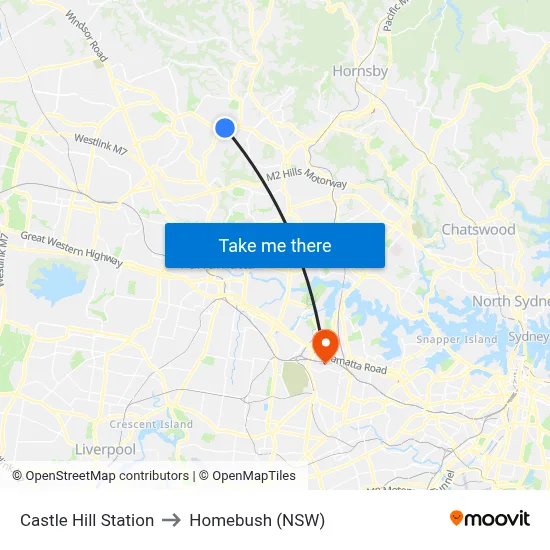 Castle Hill Station to Homebush (NSW) map