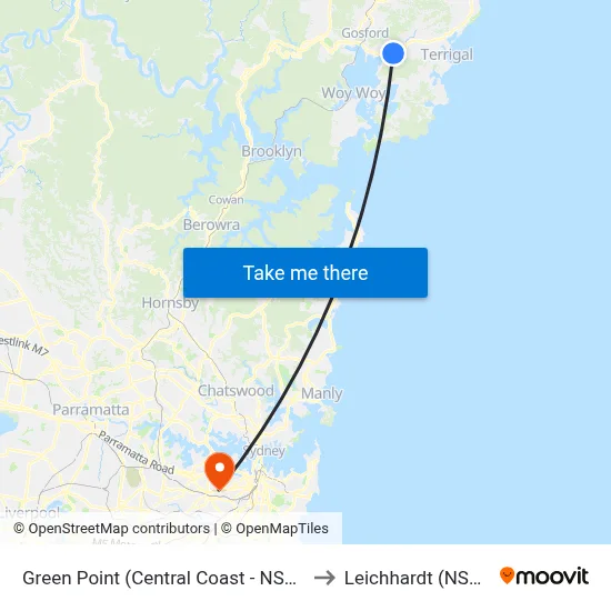 Green Point (Central Coast - NSW) to Leichhardt (NSW) map