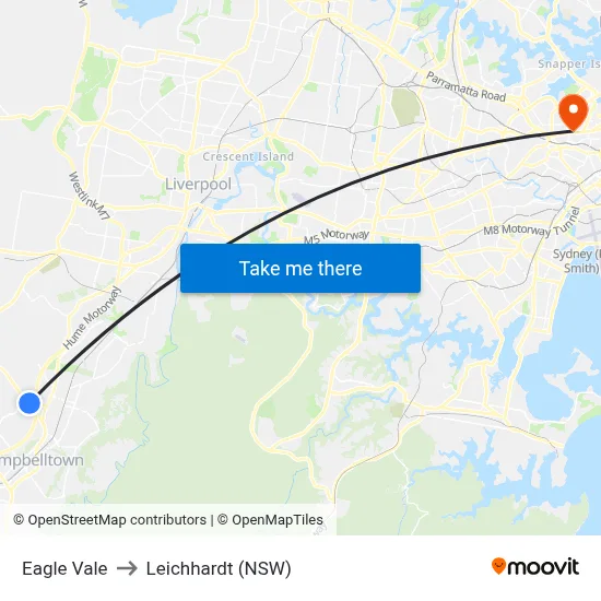 Eagle Vale to Leichhardt (NSW) map