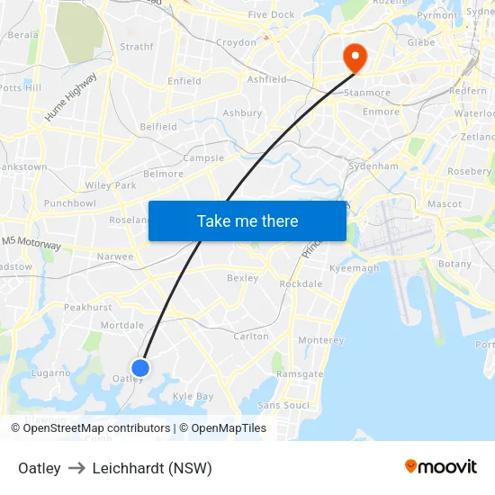 Oatley to Leichhardt (NSW) map
