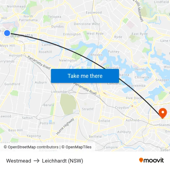 Westmead to Leichhardt (NSW) map
