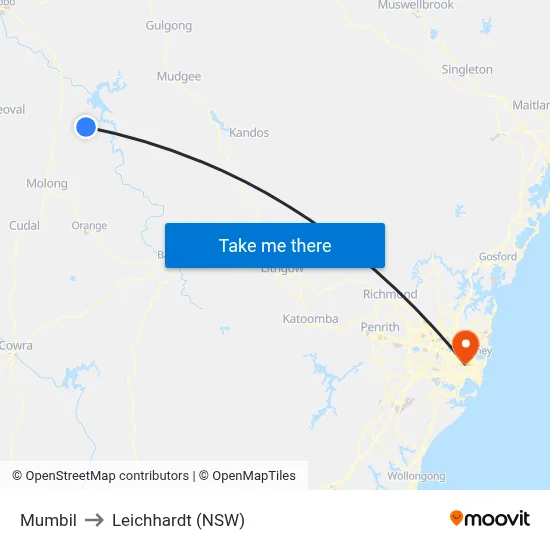 Mumbil to Leichhardt (NSW) map