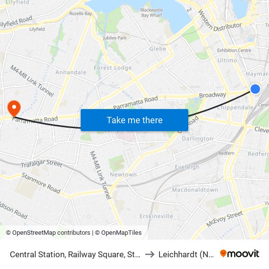 Central Station, Railway Square, Stand M to Leichhardt (NSW) map