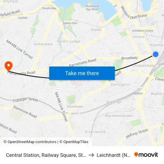 Central Station, Railway Square, Stand M to Leichhardt (NSW) map