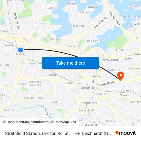 Strathfield Station, Everton Rd, Stand B to Leichhardt (NSW) map