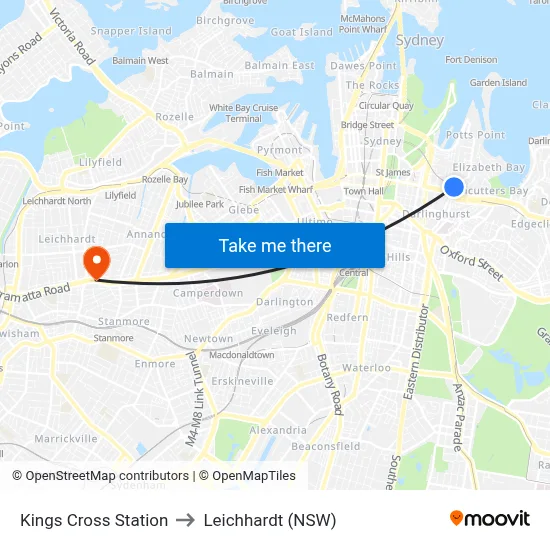 Kings Cross Station to Leichhardt (NSW) map