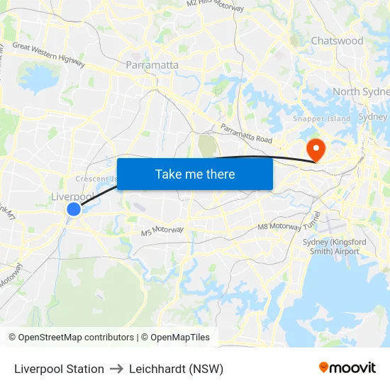 Liverpool Station to Leichhardt (NSW) map
