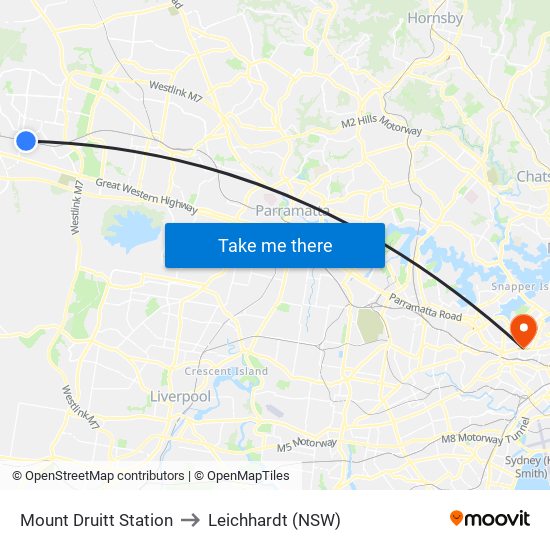 Mount Druitt Station to Leichhardt (NSW) map