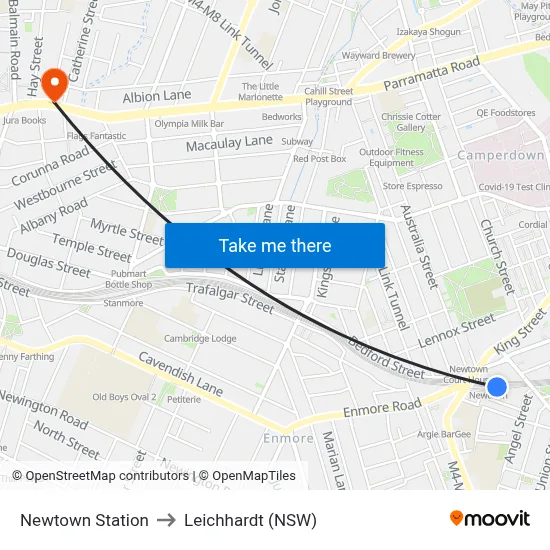 Newtown Station to Leichhardt (NSW) map