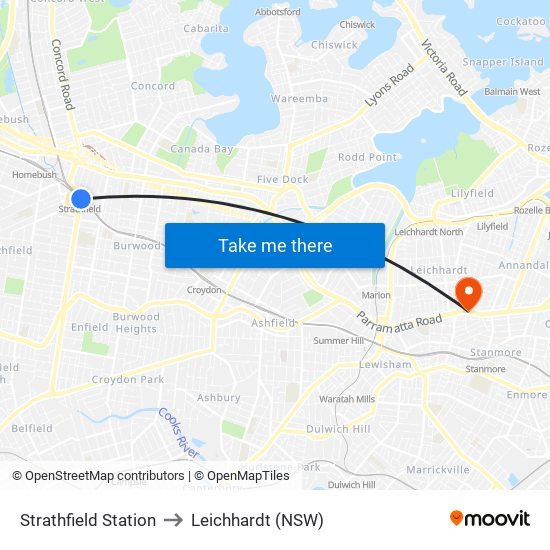 Strathfield Station to Leichhardt (NSW) map