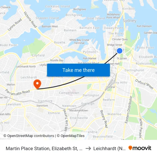 Martin Place Station, Elizabeth St, Stand E to Leichhardt (NSW) map