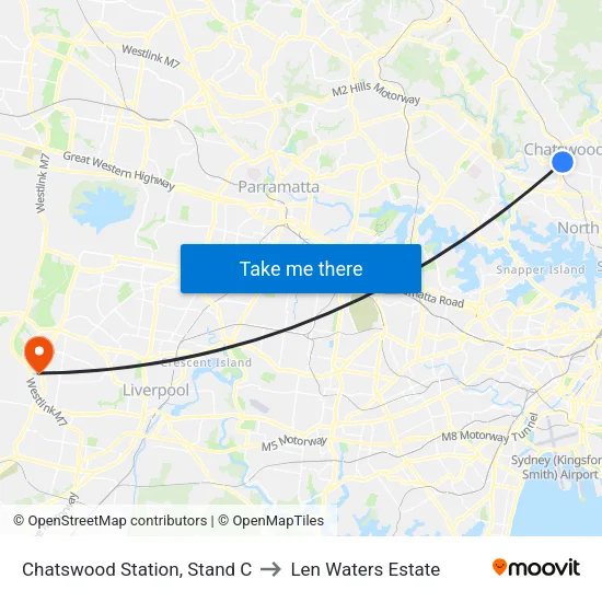 Chatswood Station, Stand C to Len Waters Estate map
