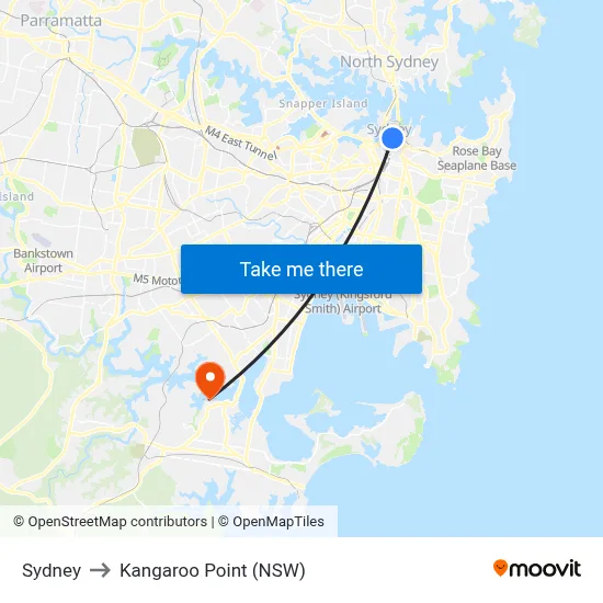 Sydney to Kangaroo Point (NSW) map
