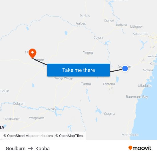 Goulburn to Kooba map