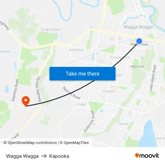 Wagga Wagga to Kapooka map