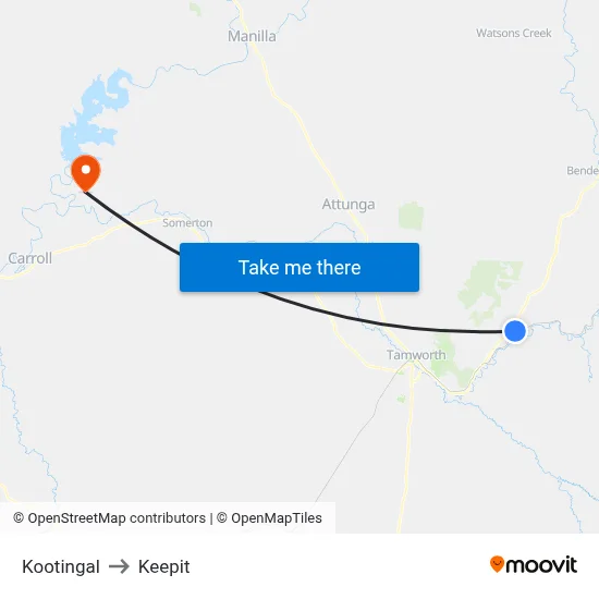 Kootingal to Keepit map