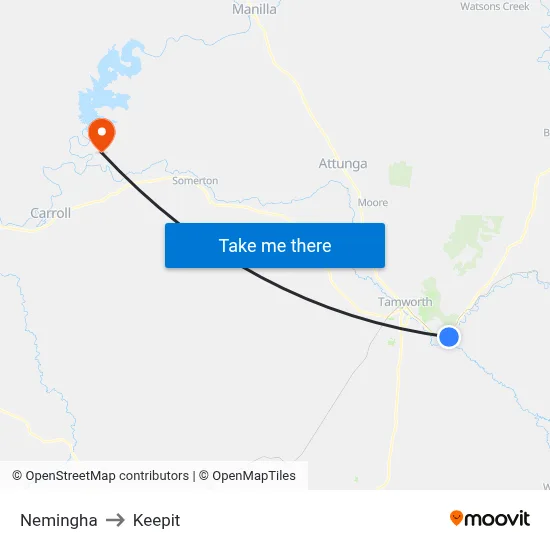Nemingha to Keepit map