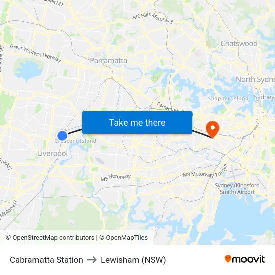 Cabramatta Station to Lewisham (NSW) map