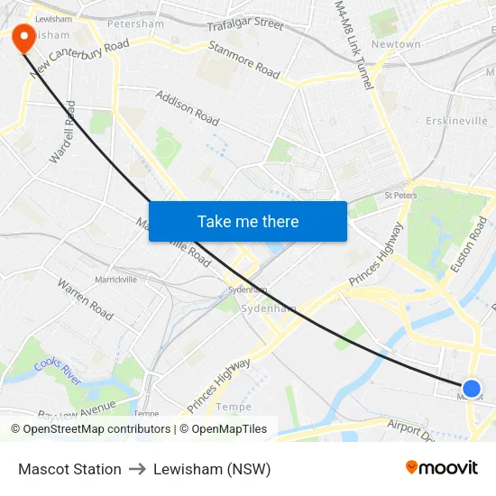 Mascot Station to Lewisham (NSW) map