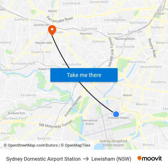 Sydney Domestic Airport Station to Lewisham (NSW) map