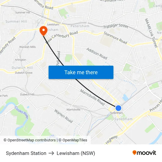 Sydenham Station to Lewisham (NSW) map
