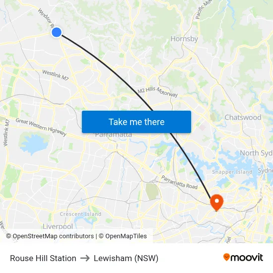 Rouse Hill Station to Lewisham (NSW) map