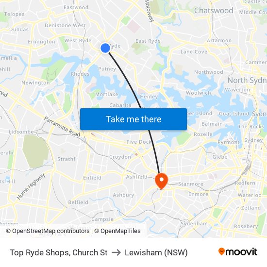 Top Ryde Shops, Church St to Lewisham (NSW) map