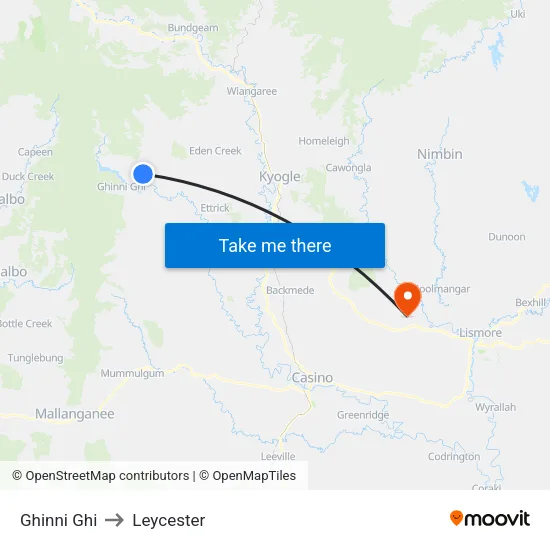 Ghinni Ghi to Leycester map