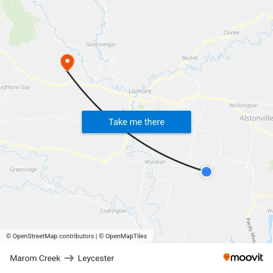 Marom Creek to Leycester map