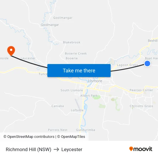Richmond Hill (NSW) to Leycester map