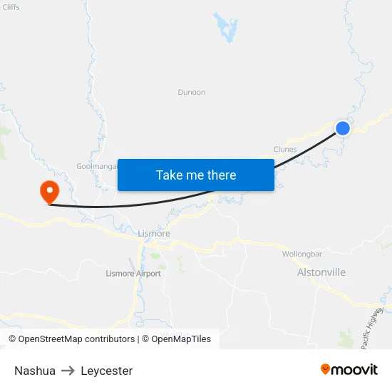 Nashua to Leycester map